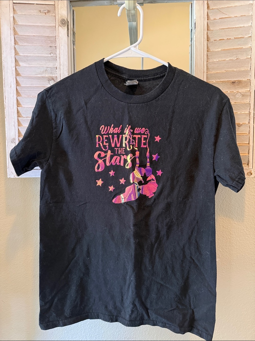 Gildan Greatest Showman Custom Black Short Sleeve Tee with Pink/Purple Graphic